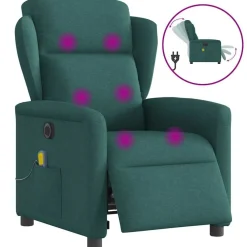 Fauteuils Et Chaises-vidaXL Fauteuil de massage inclinable électrique Tissu Vert foncé