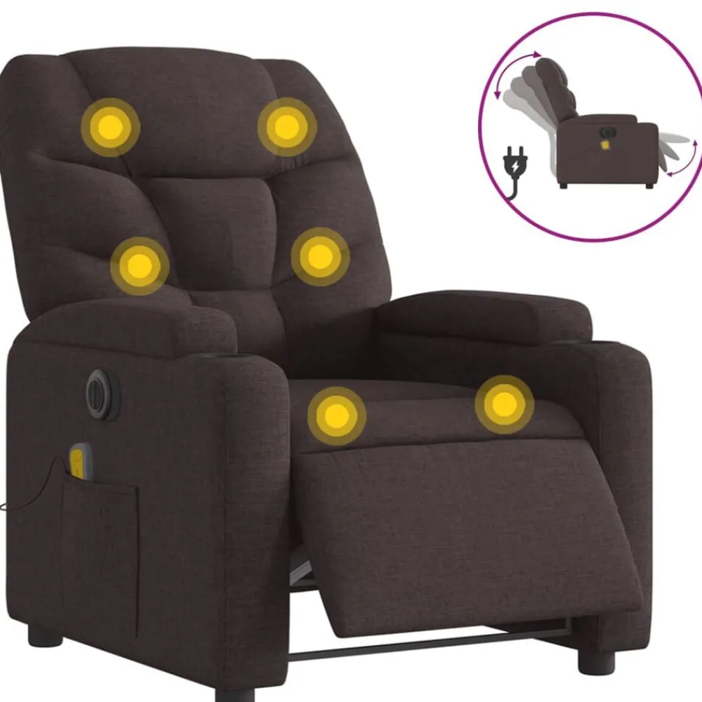 Fauteuils Et Chaises-vidaXL Fauteuil de massage inclinable électrique Tissu Marron foncé