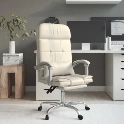 Meubles De Bureau-vidaXL Fauteuil de massage inclinable de bureau Crème Similicuir Cr&egrave;me