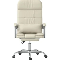 Meubles De Bureau-vidaXL Fauteuil de massage inclinable de bureau Crème Similicuir Cr&egrave;me