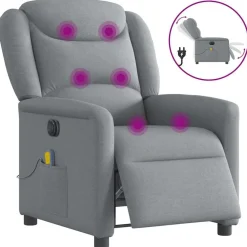 Fauteuils Et Chaises-vidaXL Fauteuil de massage inclinable électrique tissu Gris clair