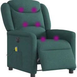 Fauteuils Et Chaises-vidaXL Fauteuil de massage inclinable électrique Tissu Vert foncé