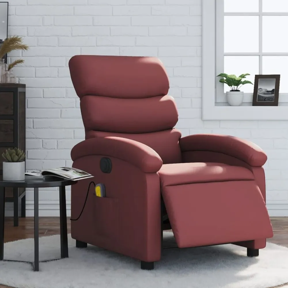 Fauteuils Et Chaises-vidaXL Fauteuil de massage inclinable électrique Rouge bordeaux