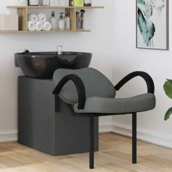 Coiffure & Cosmétologie-vidaXL Fauteuil de shampooing 136 x 60 x 92 cm Gris foncé et noir