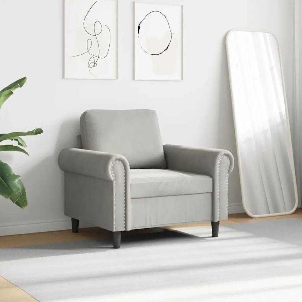 Canapés-vidaXL Fauteuil 60 cm Velours Gris clair