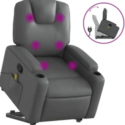 Fauteuils Et Chaises-vidaXL Fauteuil inclinable de massage Similicuir Gris
