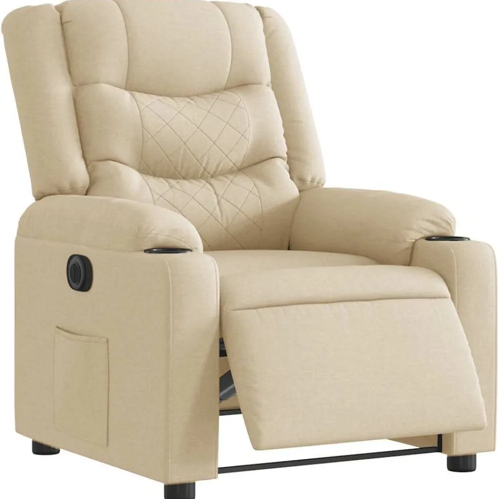 Fauteuils Et Chaises-vidaXL Fauteuil inclinable électrique Crème Tissu Crème