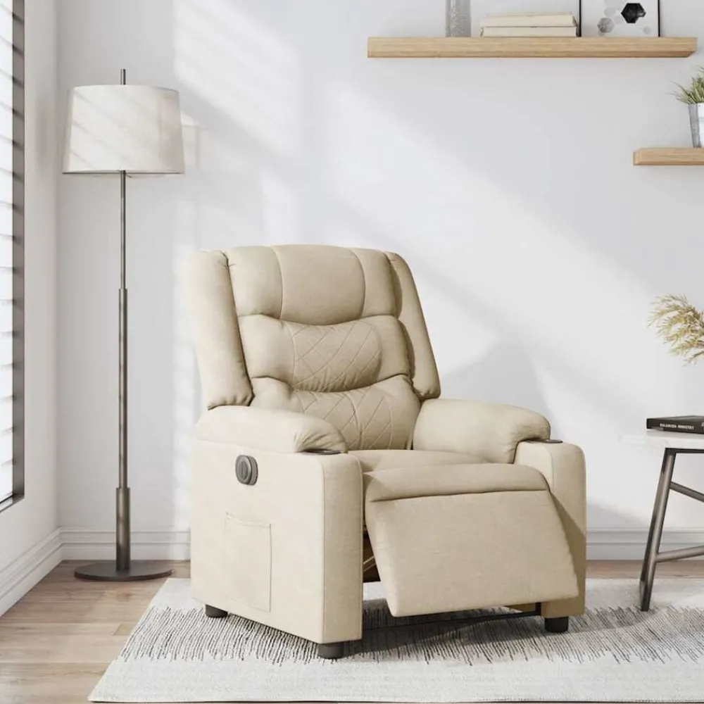 Fauteuils Et Chaises-vidaXL Fauteuil inclinable électrique Crème Tissu Crème