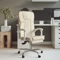 Meubles De Bureau-vidaXL Fauteuil inclinable de bureau Crème Similicuir Cr&egrave;me