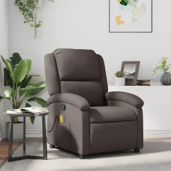Fauteuils Et Chaises-vidaXL Fauteuil inclinable de massage cuir véritable Marron foncé