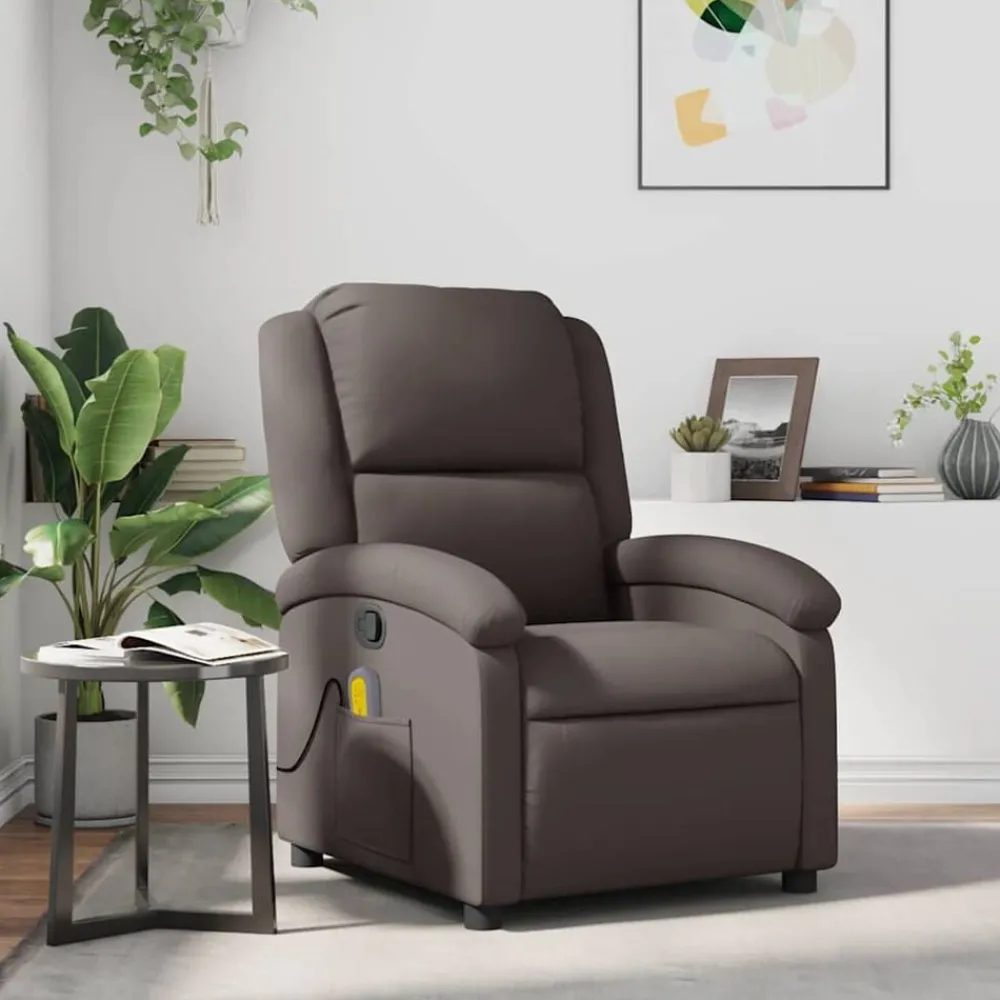 Fauteuils Et Chaises-vidaXL Fauteuil inclinable de massage cuir véritable Marron foncé