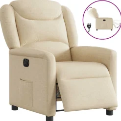 Fauteuils Et Chaises-vidaXL Fauteuil inclinable électrique Crème Tissu Crème
