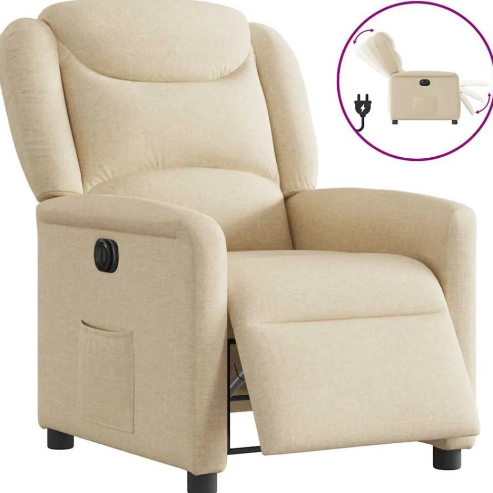 Fauteuils Et Chaises-vidaXL Fauteuil inclinable électrique Crème Tissu Crème