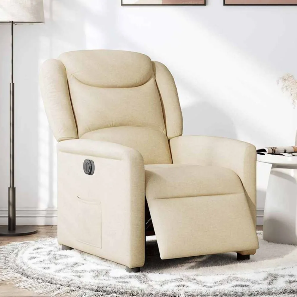 Fauteuils Et Chaises-vidaXL Fauteuil inclinable électrique Crème Tissu Crème