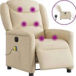 Fauteuils Et Chaises-vidaXL Fauteuil inclinable de massage électrique crème tissu Crème