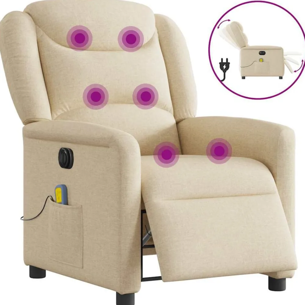 Fauteuils Et Chaises-vidaXL Fauteuil inclinable de massage électrique crème tissu Crème