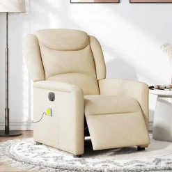 Fauteuils Et Chaises-vidaXL Fauteuil inclinable de massage électrique crème tissu Cr&egrave;me
