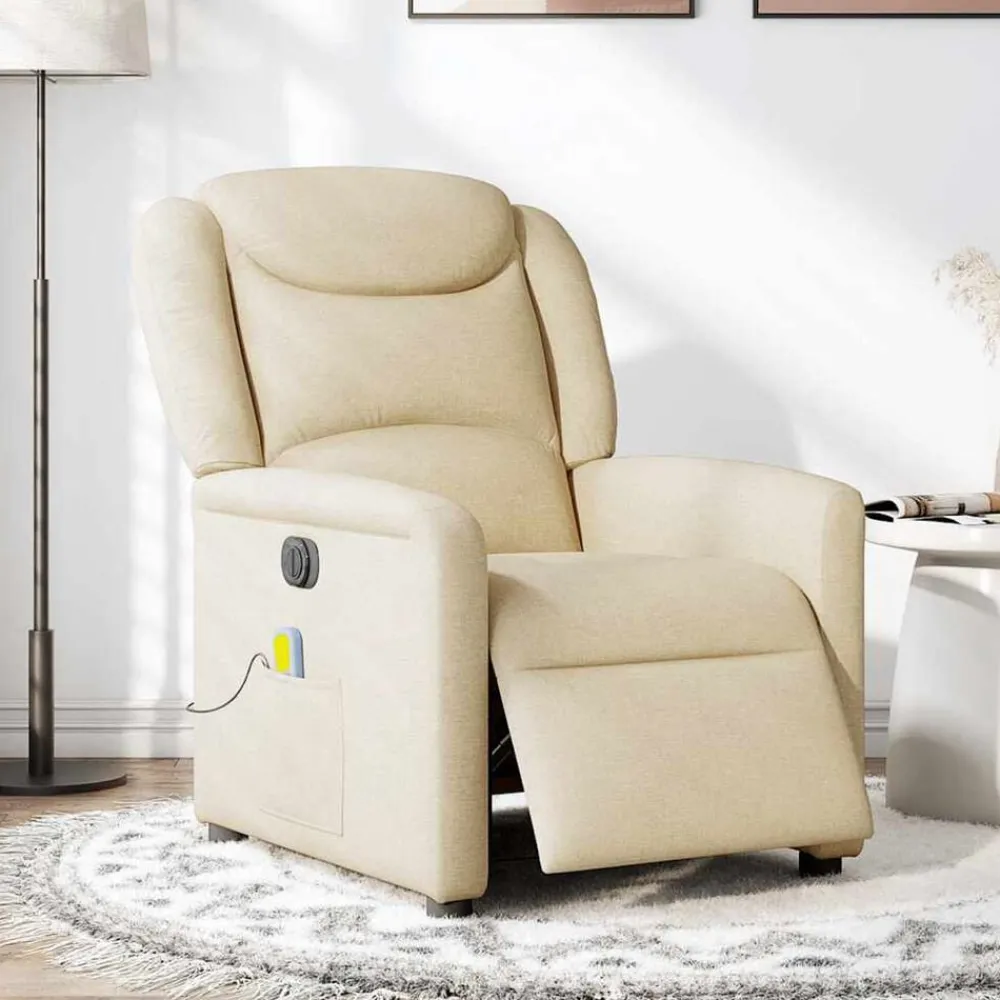 Fauteuils Et Chaises-vidaXL Fauteuil inclinable de massage électrique crème tissu Crème