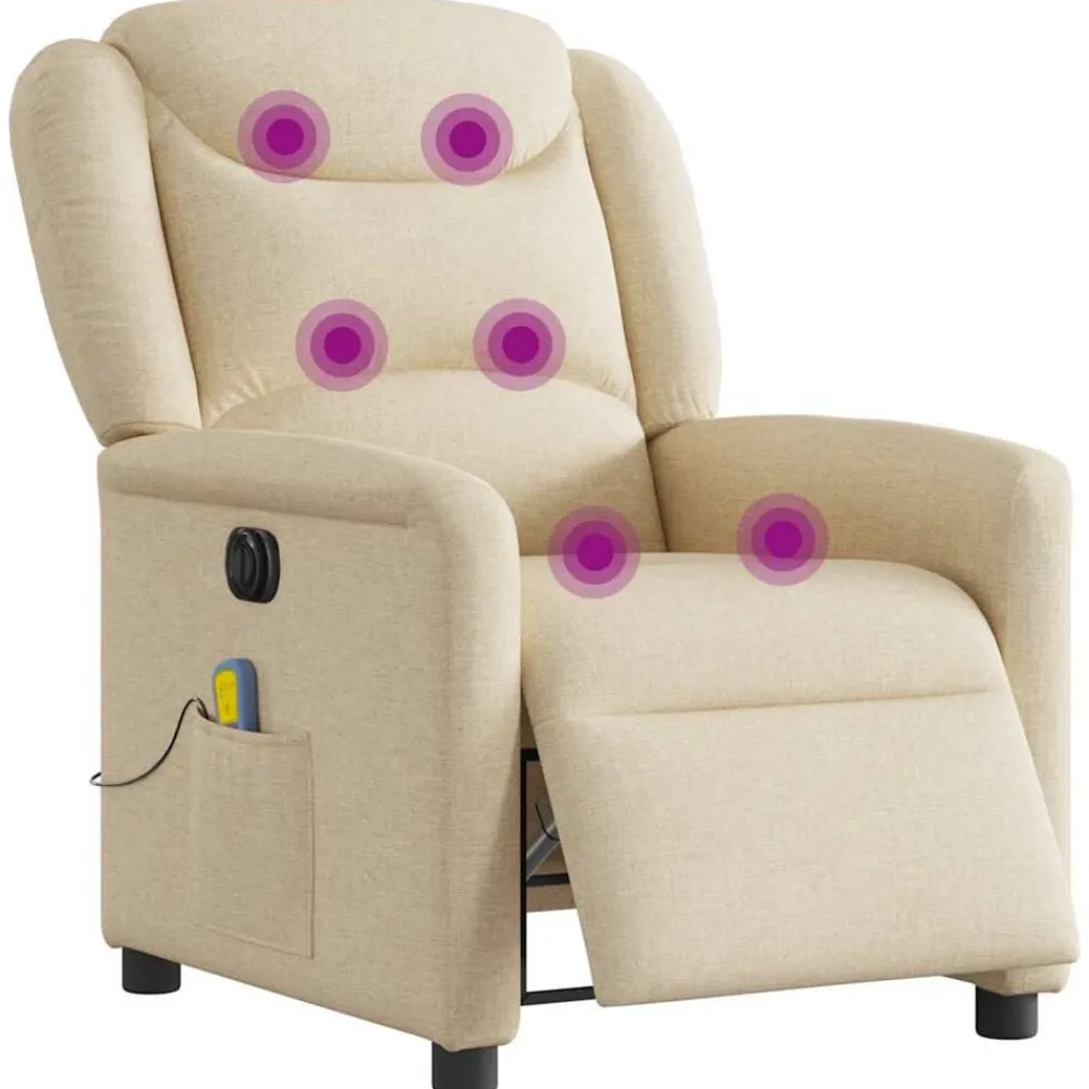 Fauteuils Et Chaises-vidaXL Fauteuil inclinable de massage électrique crème tissu Crème