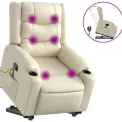 Fauteuils Et Chaises-vidaXL Fauteuil inclinable de massage Crème Similicuir Crème