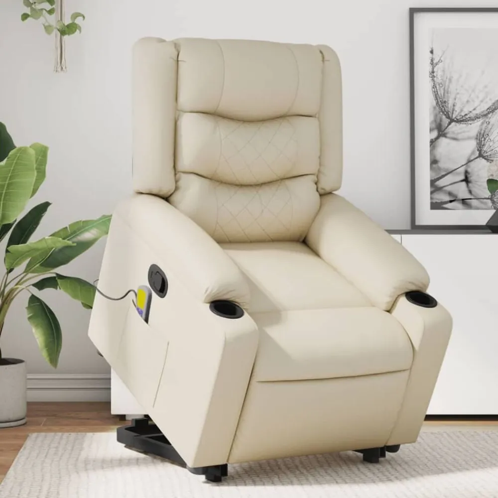 Fauteuils Et Chaises-vidaXL Fauteuil inclinable de massage Crème Similicuir Crème