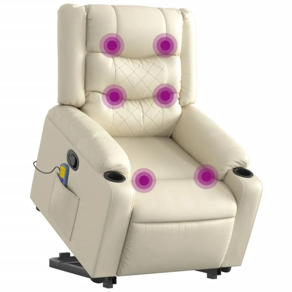 Fauteuils Et Chaises-vidaXL Fauteuil inclinable de massage Crème Similicuir Crème