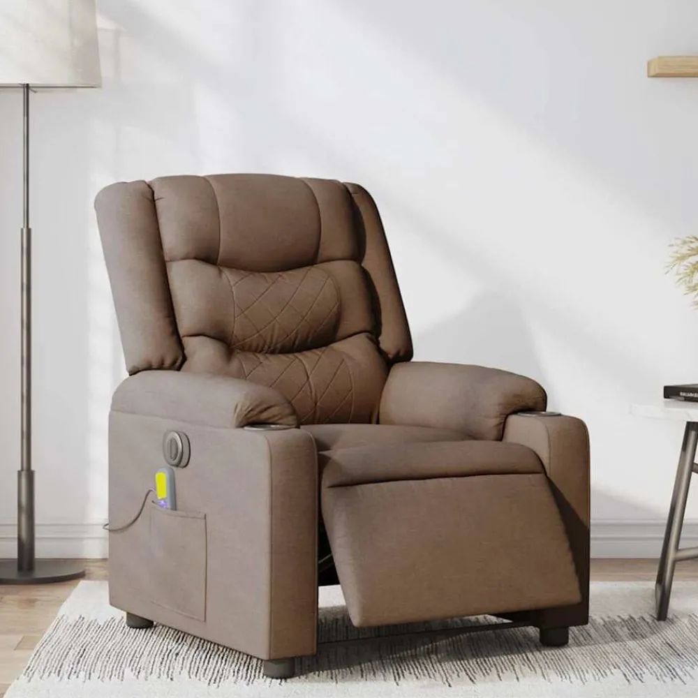 Fauteuils Et Chaises-vidaXL Fauteuil inclinable de massage électrique tissu Marron