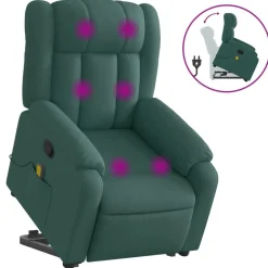 Fauteuils Et Chaises-vidaXL Fauteuil inclinable de massage Tissu Vert foncé