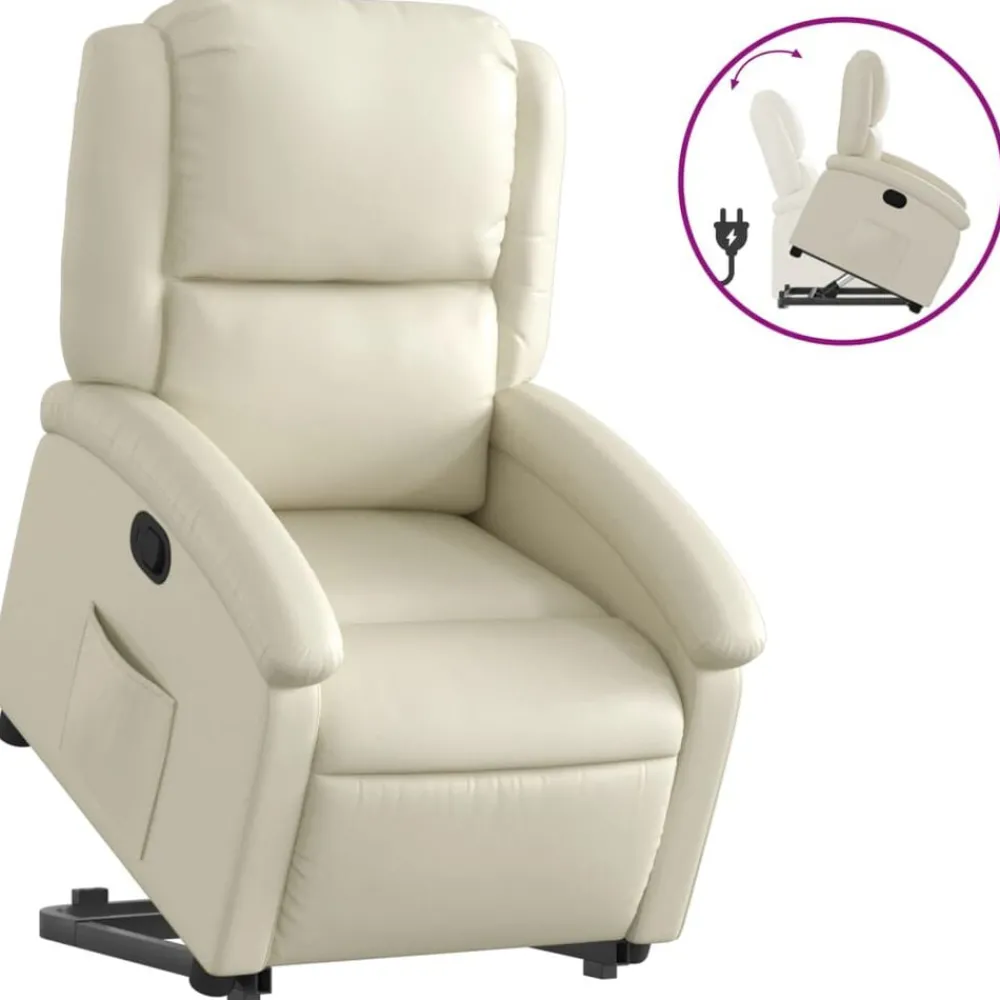 Fauteuils Et Chaises-vidaXL Fauteuil inclinable Crème Similicuir Crème