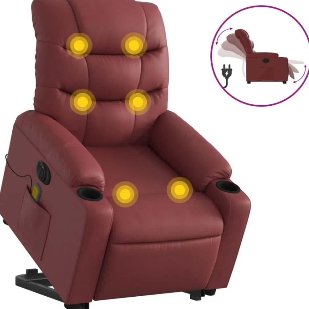 Fauteuils Et Chaises-vidaXL Fauteuil inclinable de massage électrique Rouge bordeaux