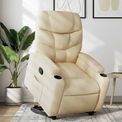 Fauteuils Et Chaises-vidaXL Fauteuil inclinable Crème Tissu Cr&egrave;me