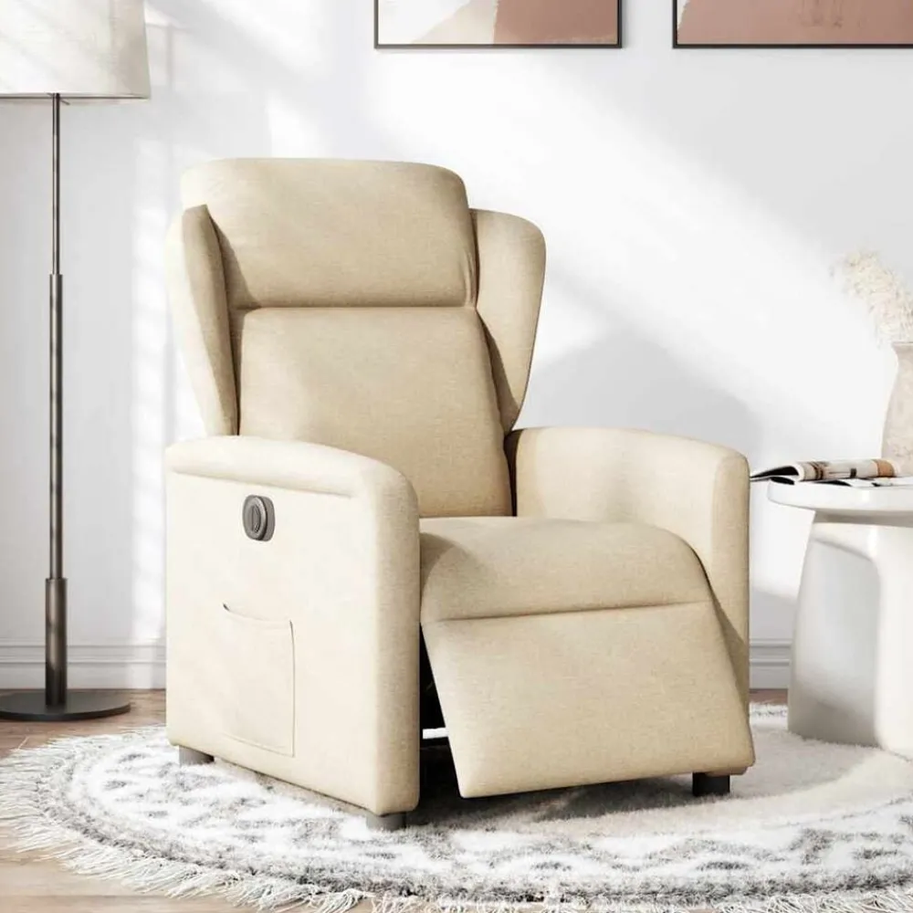 Fauteuils Et Chaises-vidaXL Fauteuil inclinable électrique Crème Tissu Crème