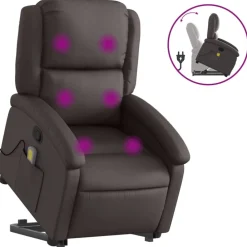 Fauteuils Et Chaises-vidaXL Fauteuil inclinable de massage cuir véritable Marron foncé