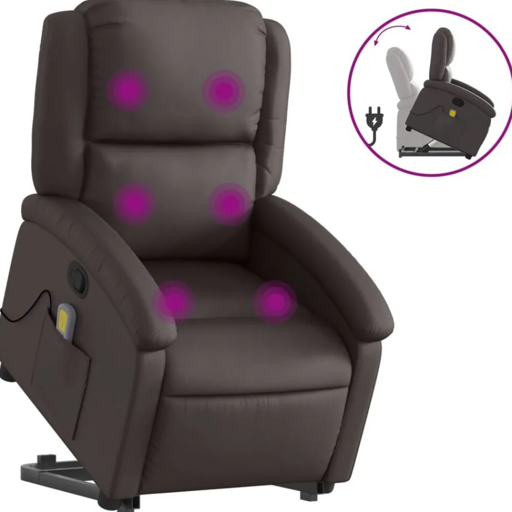 Fauteuils Et Chaises-vidaXL Fauteuil inclinable de massage cuir véritable Marron foncé