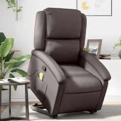 Fauteuils Et Chaises-vidaXL Fauteuil inclinable de massage cuir véritable Marron foncé