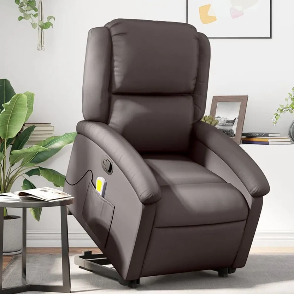 Fauteuils Et Chaises-vidaXL Fauteuil inclinable de massage cuir véritable Marron foncé