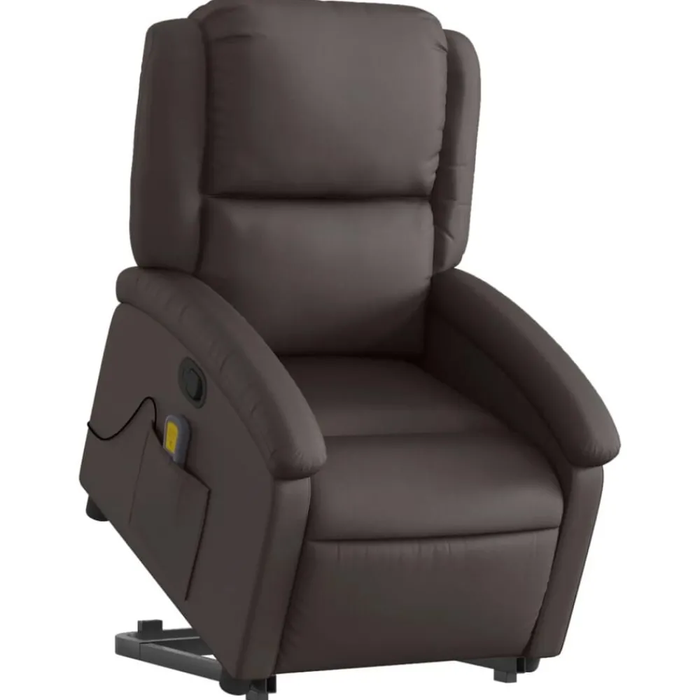 Fauteuils Et Chaises-vidaXL Fauteuil inclinable de massage cuir véritable Marron foncé