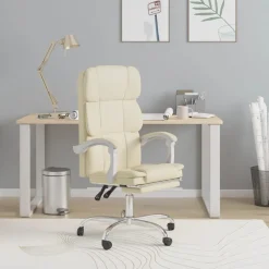 Meubles De Bureau-vidaXL Fauteuil inclinable de bureau Crème Similicuir Cr&egrave;me