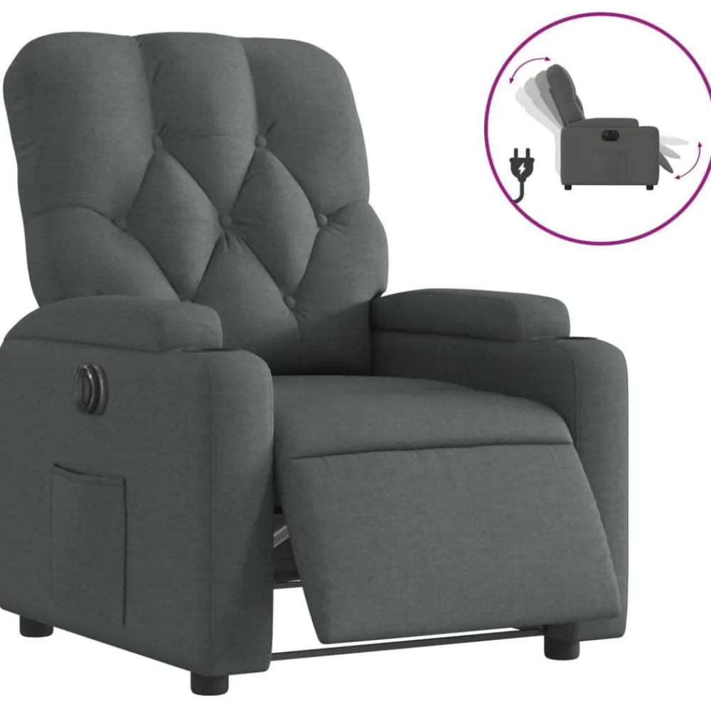 Fauteuils Et Chaises-vidaXL Fauteuil inclinable électrique Tissu Gris foncé