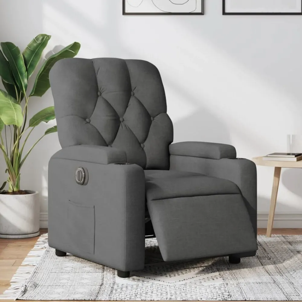 Fauteuils Et Chaises-vidaXL Fauteuil inclinable électrique Tissu Gris foncé
