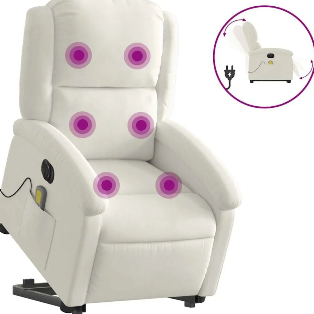 Fauteuils Et Chaises-vidaXL Fauteuil inclinable de massage électrique crème velours Crème