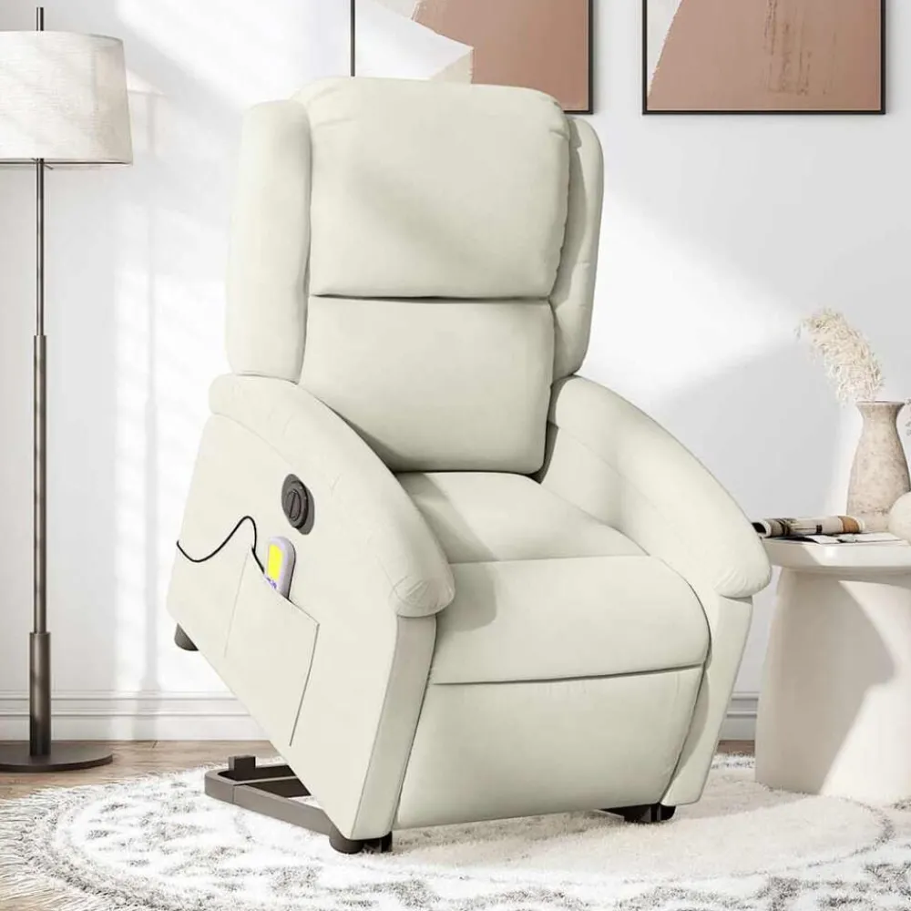 Fauteuils Et Chaises-vidaXL Fauteuil inclinable de massage électrique crème velours Crème