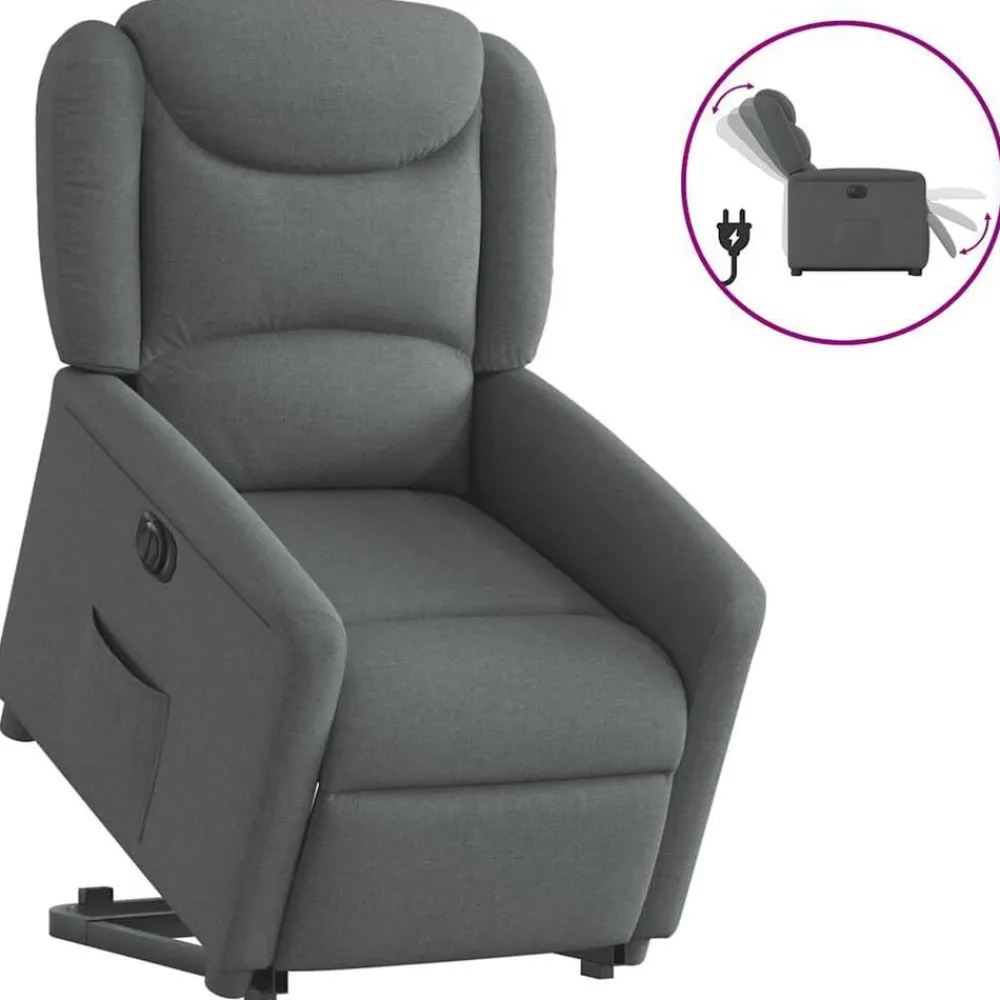 Fauteuils Et Chaises-vidaXL Fauteuil inclinable électrique tissu Gris foncé