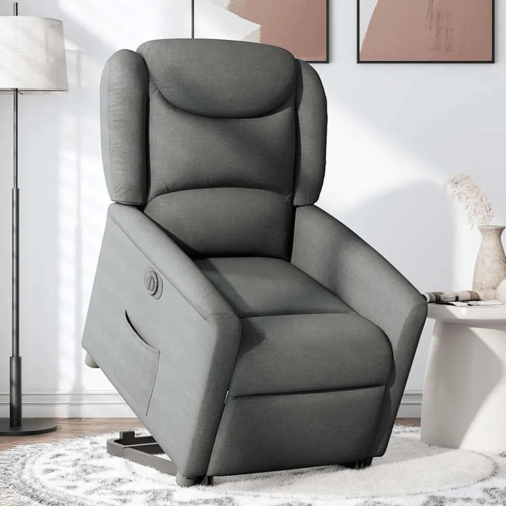 Fauteuils Et Chaises-vidaXL Fauteuil inclinable électrique tissu Gris foncé