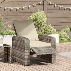 Mobilier De Jardin-vidaXL Fauteuil inclinable de jardin avec coussins rotin Marron clair