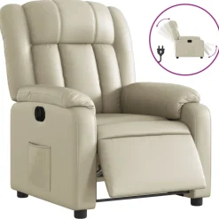 Fauteuils Et Chaises-vidaXL Fauteuil inclinable électrique Crème Similicuir Crème