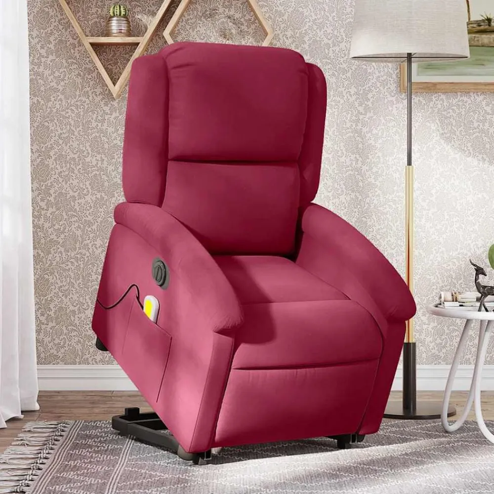 Fauteuils Et Chaises-vidaXL Fauteuil inclinable de massage électrique Rouge bordeaux