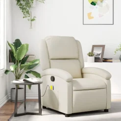 vidaXL Fauteuil inclinable de massage Crème Similicuir