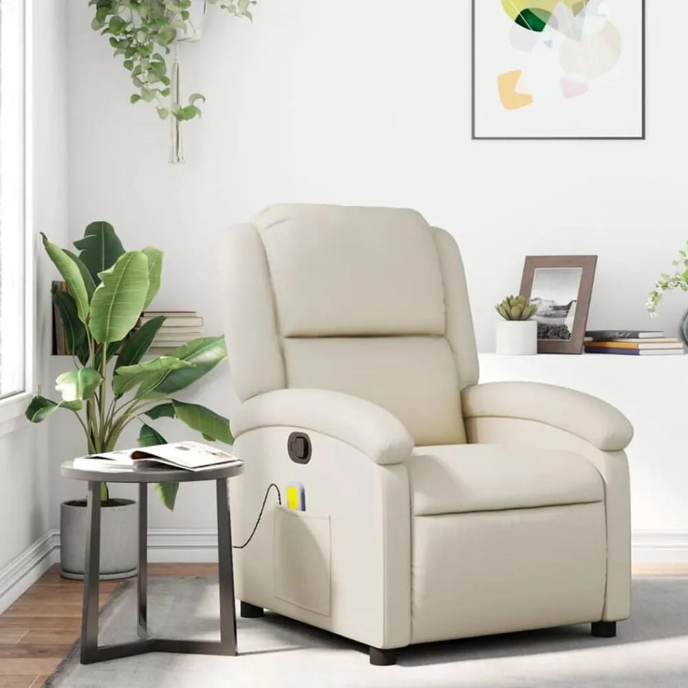 vidaXL Fauteuil inclinable de massage Crème Similicuir