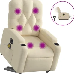 Fauteuils Et Chaises-vidaXL Fauteuil inclinable de massage électrique Crème Tissu Crème